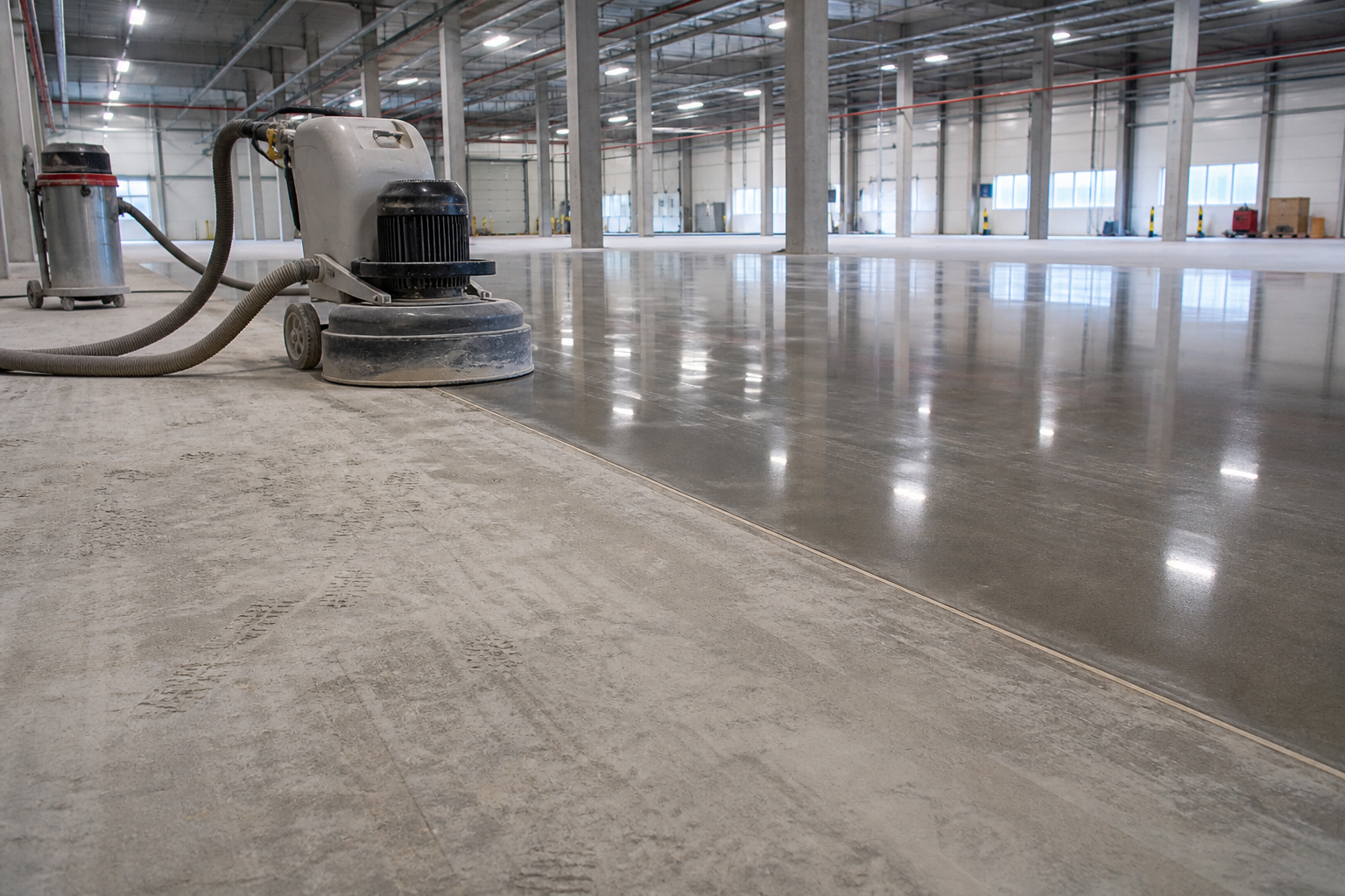 Ipari csarnok betonpadló felújítás közben